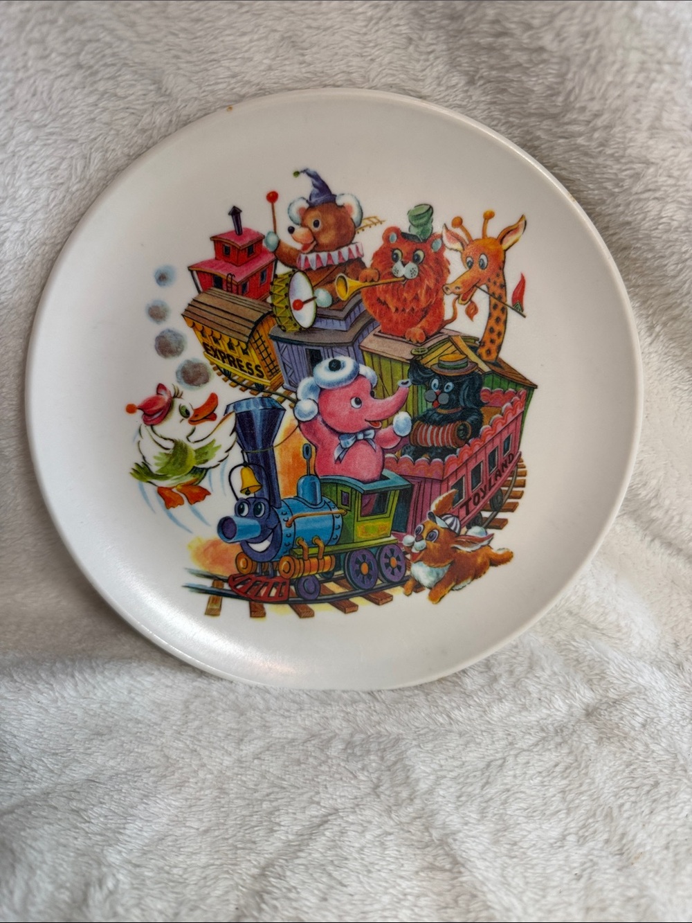 Vintage Boontonware Toyland Express Melmac Child Plate 8" MCM Train
